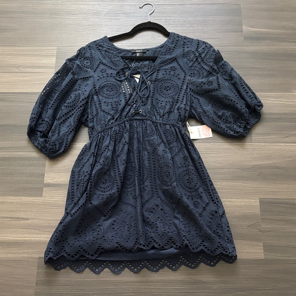 Forever 21 Navy Eyelet Top